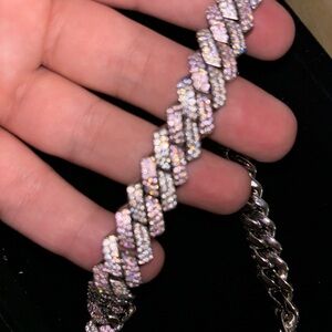 Sterling silver Pink and white CZ cuban chain